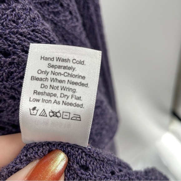 Coldwater Creek Purple Open Knit Cotton Linen Blend Long Sleeve Hi Lo Cardigan - Picture 5 of 9